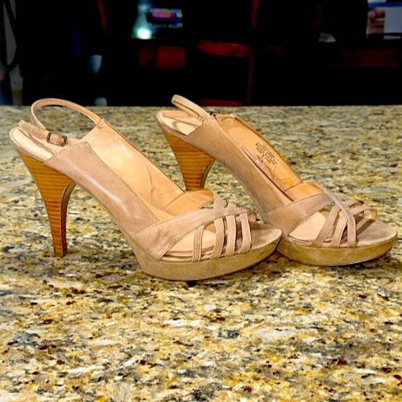 Nine West Shoes - Nine West STUNNER Nude leather strappy sling back heels, 10.5
